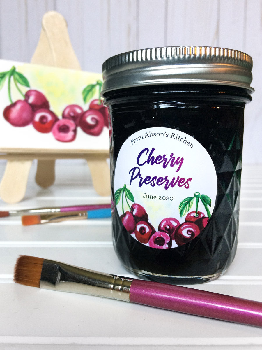 Custom Watercolor Cherry Preserves Canning Jar Labels | CanningCrafts.com
