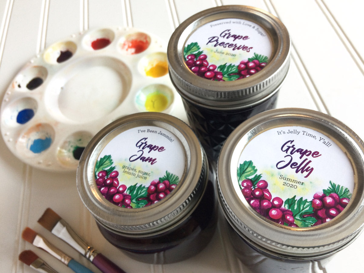 Custom Watercolor Grape Jelly, Jam, and Preserves Canning Labels | CanningCrafts.com