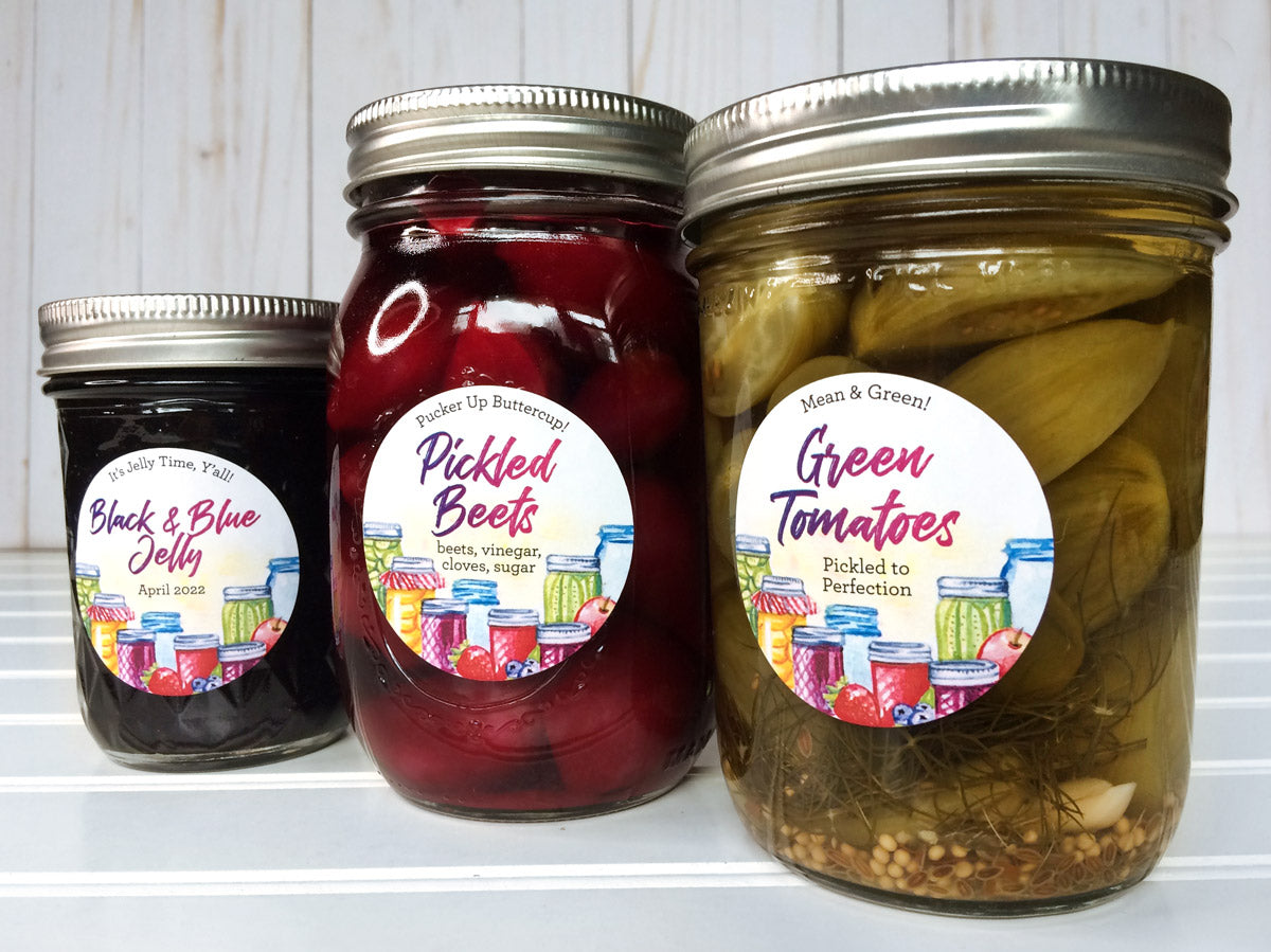 Custom Watercolor Mason Jar Canning Labels for pickled vegetables  | CanningCrafts.com