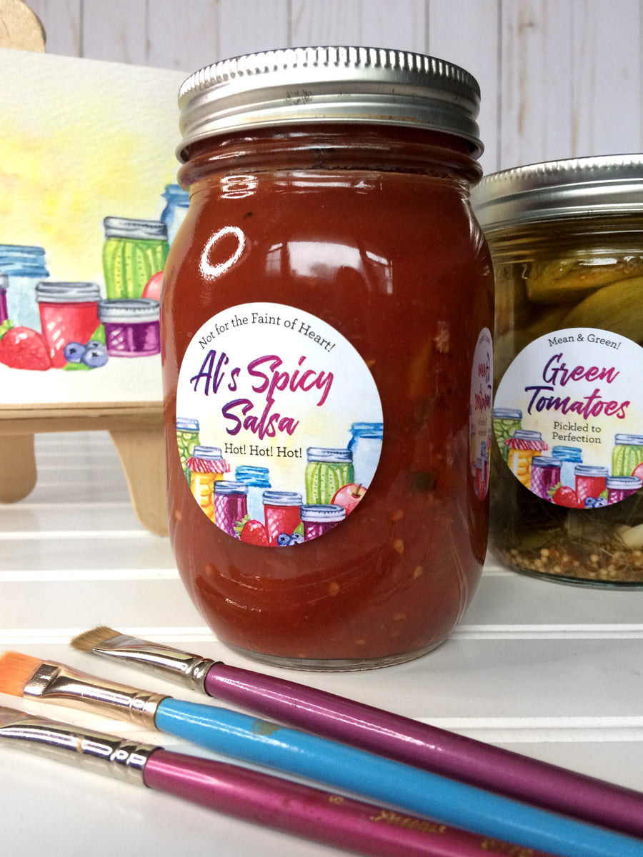 Custom Watercolor Mason Jar Canning Labels for salsa | CanningCrafts.com