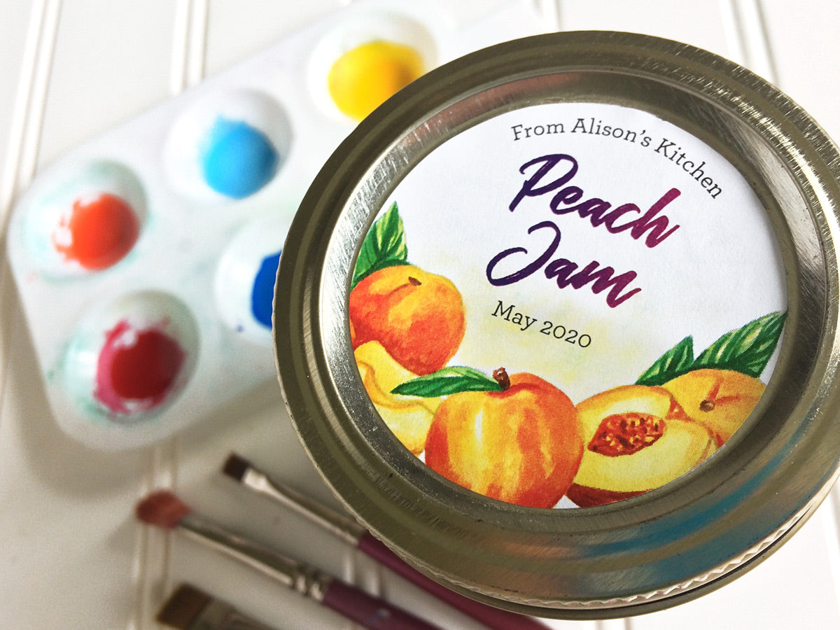 Custom Watercolor Peach Jam Canning Labels | CanningCrafts.com