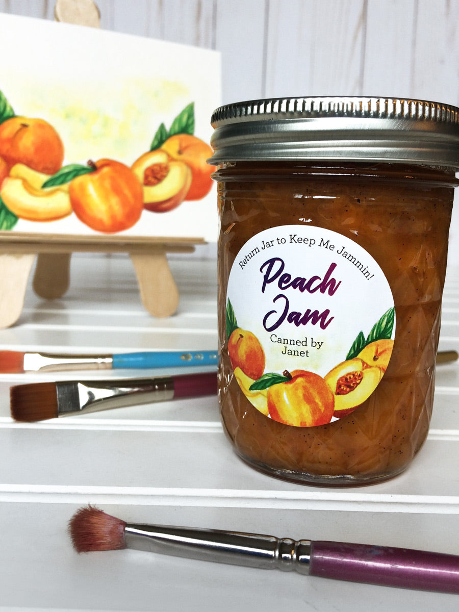 Custom Watercolor Peach Jam Jar Labels | CanningCrafts.com