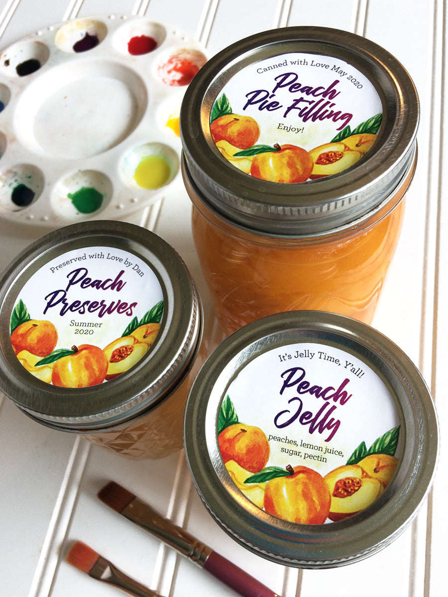 Custom Watercolor Peach Mason Canning Jar Labels for Jam, Jelly, Preserves, and Pie Filling | CanningCrafts.com
