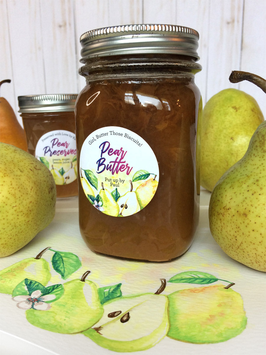 Custom Watercolor Pear Canning Labels for butter and preserves | CanningCrafts.com