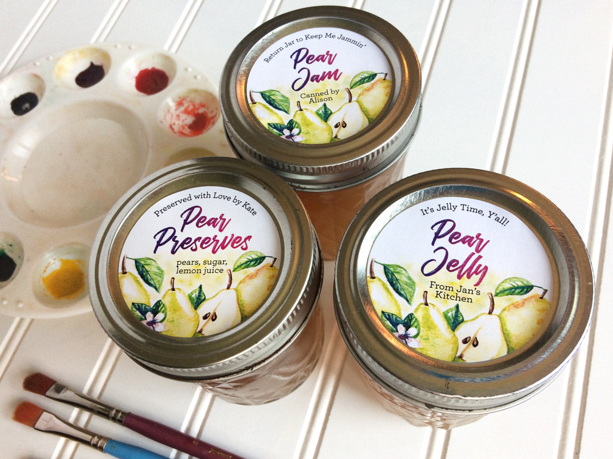 Custom Watercolor Pear Canning Labels for jam, jelly, & preserves | CanningCrafts.com