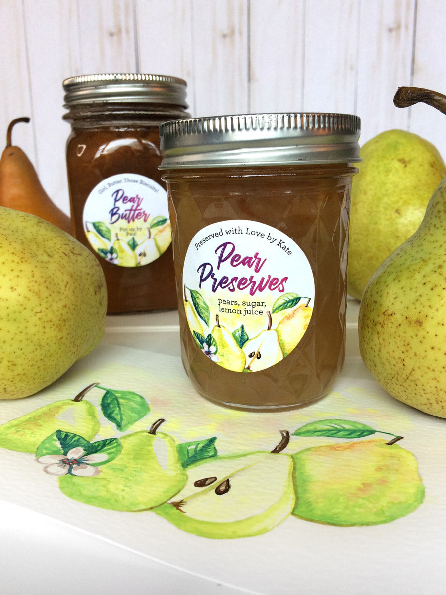 Custom Watercolor Pear Canning Labels for jam, jelly, butter, compote ...
