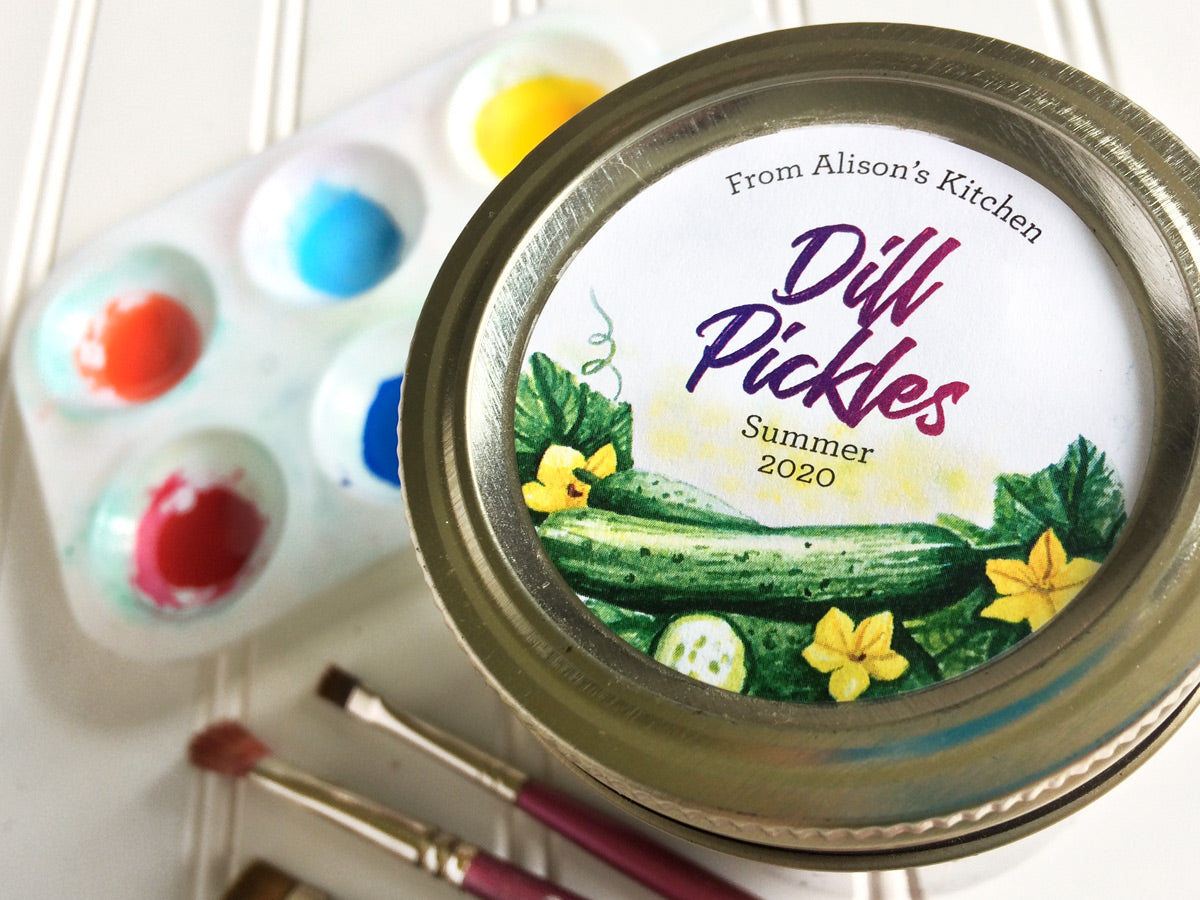Custom Watercolor Dill Pickle Canning Labels | CanningCrafts.com