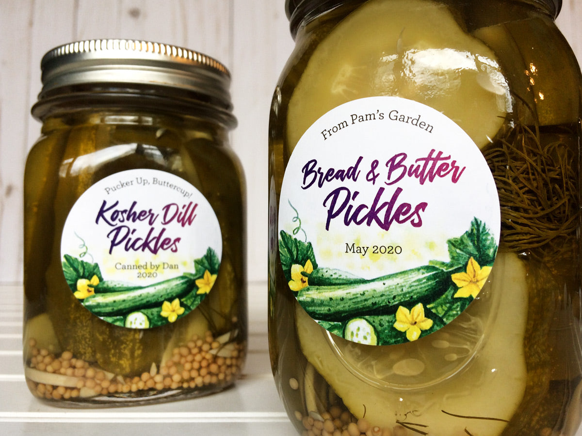 Custom Pickle Labels Custom Watercolor Pickle Canning Labels for dill sweet bread & butter ...