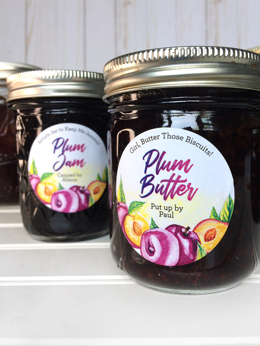 Custom Watercolor Plum Butter and Jam Canning Jar Labels | CanningCrafts.com