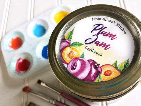 Custom Watercolor Plum Jam Canning Labels | CanningCrafts.com