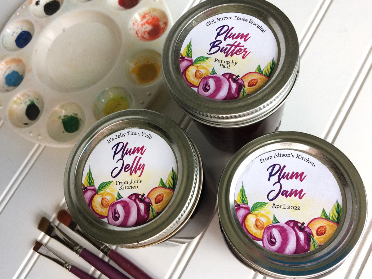 Custom Watercolor Plum Jam, Jelly, and Butter Canning Labels | CanningCrafts.com