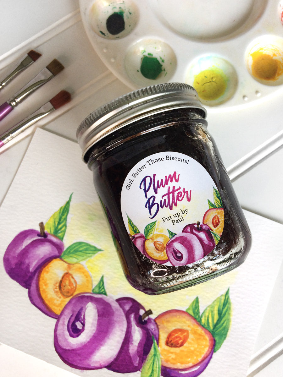 Custom Watercolor Plum Butter Canning Jar Labels | CanningCrafts.com