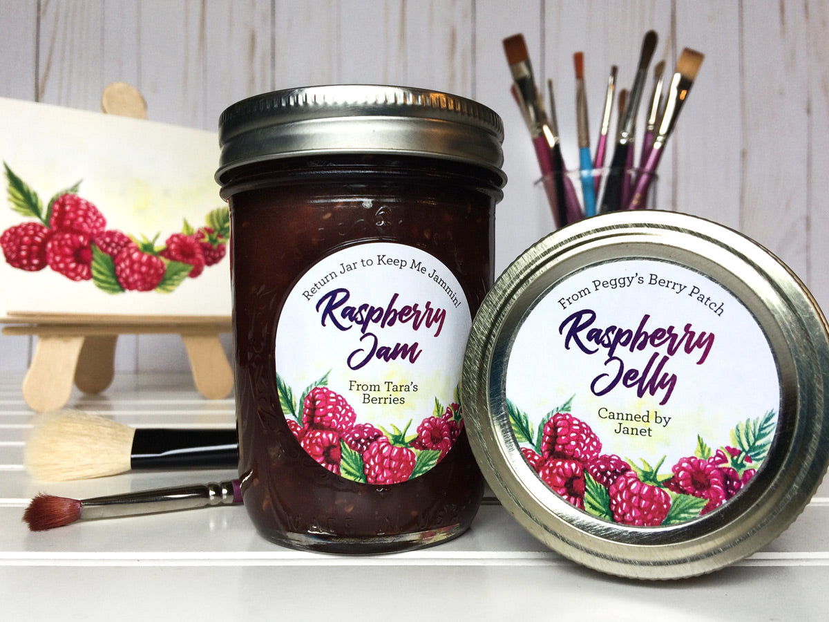 Custom Watercolor Raspberry Jam and Jelly Canning Labels | CanningCrafts.com