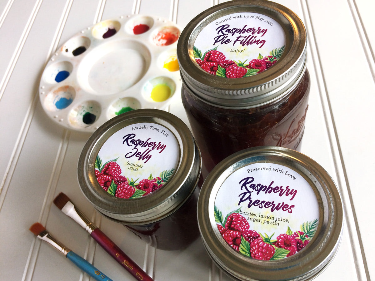 Custom Watercolor Raspberry Canning Labels for jam, jelly, preserves ...