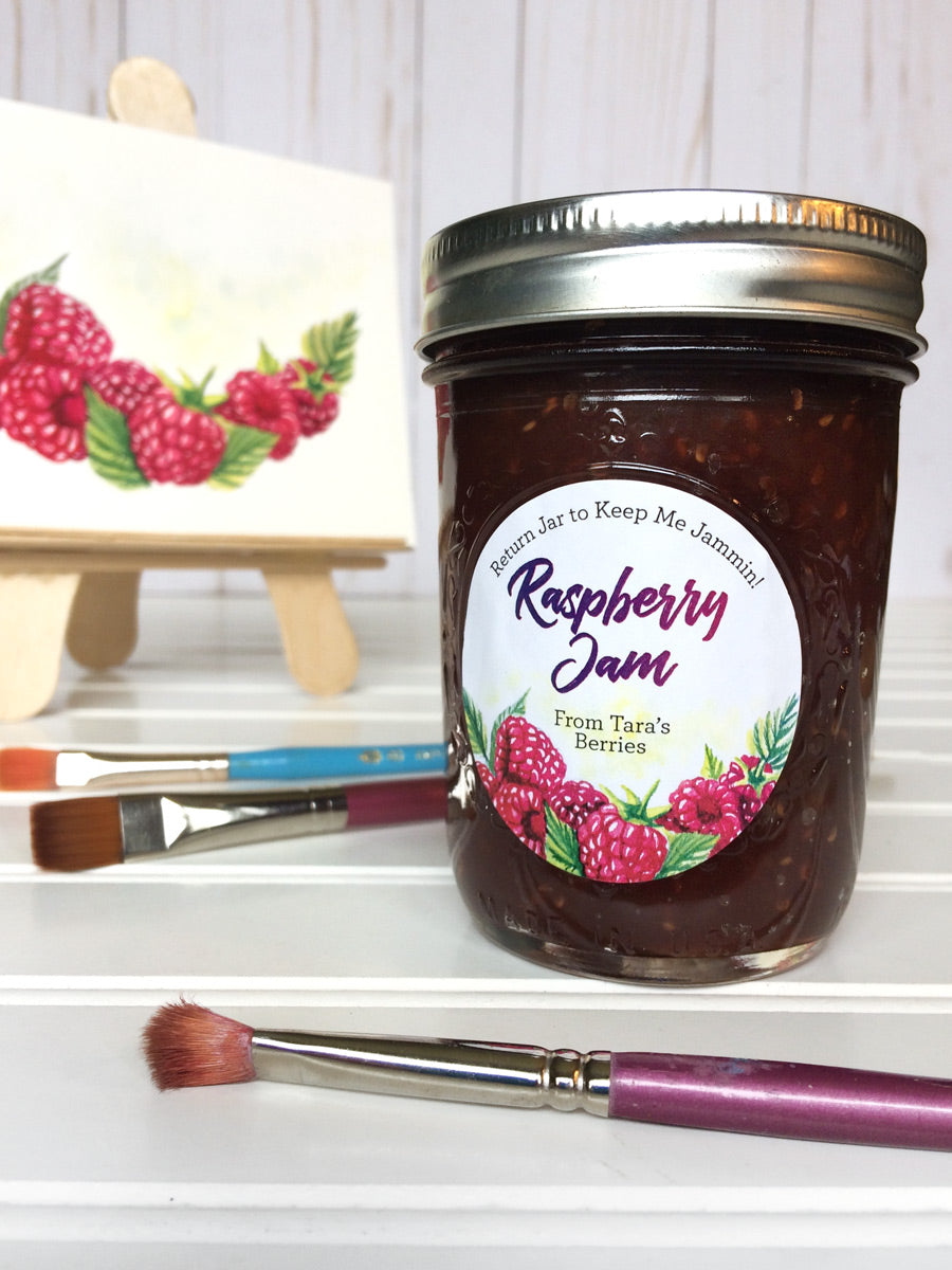Custom Watercolor Raspberry Jam Jar Labels | CanningCrafts.com