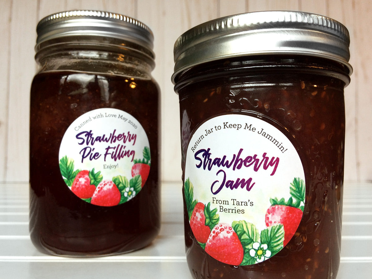 Custom Watercolor Strawberry Jam Jar Labels | CanningCrafts.com