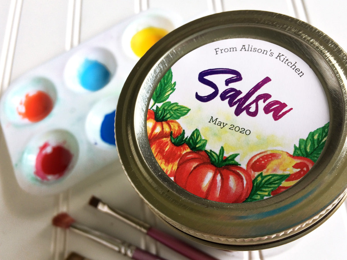 Custom Watercolor Tomato Salsa Canning Labels | CanningCrafts.com