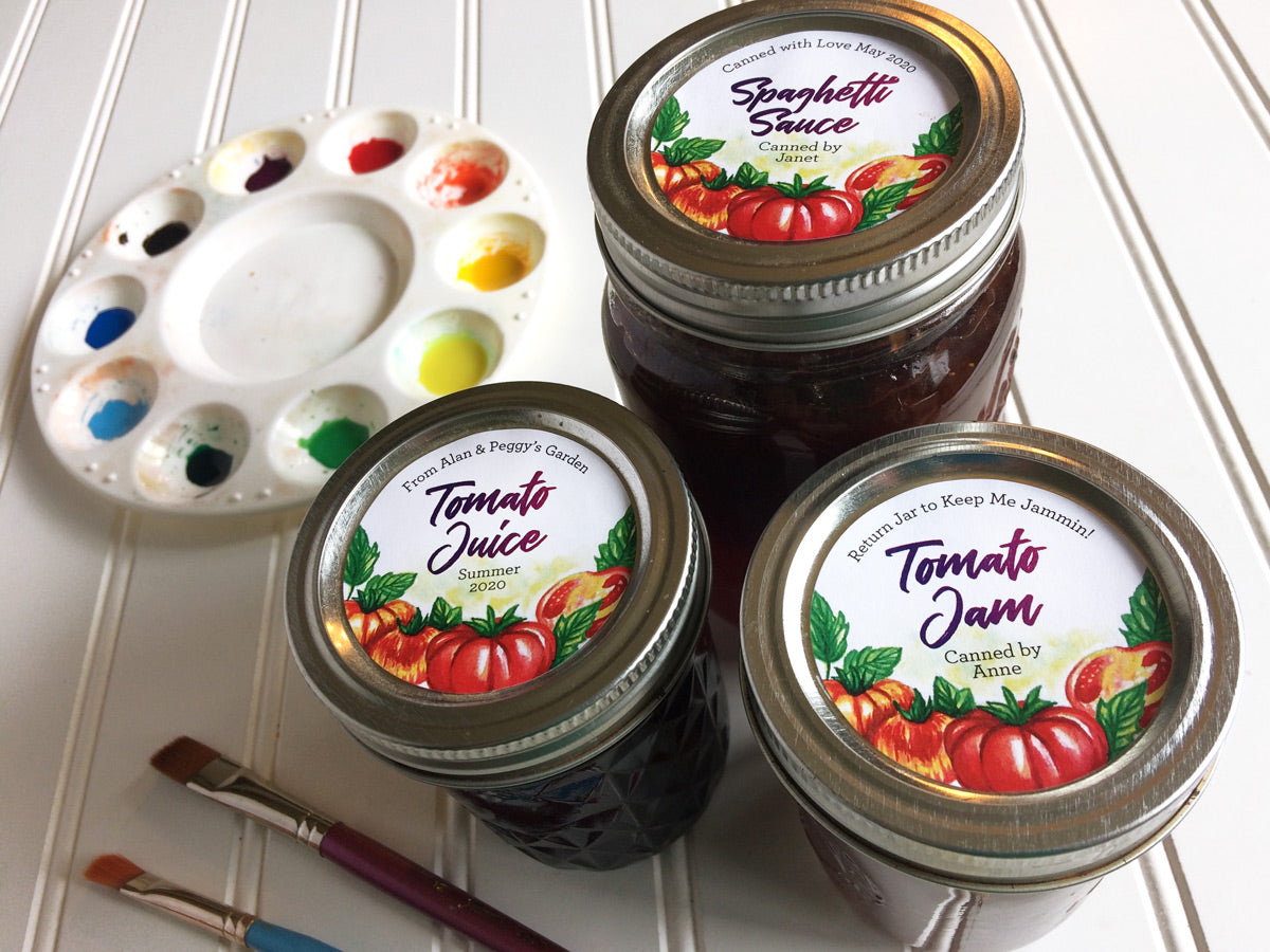 Custom Watercolor Tomato Canning Labels for Spaghetti Sauce, Juice, Salsa, or Jam | CanningCrafts.com