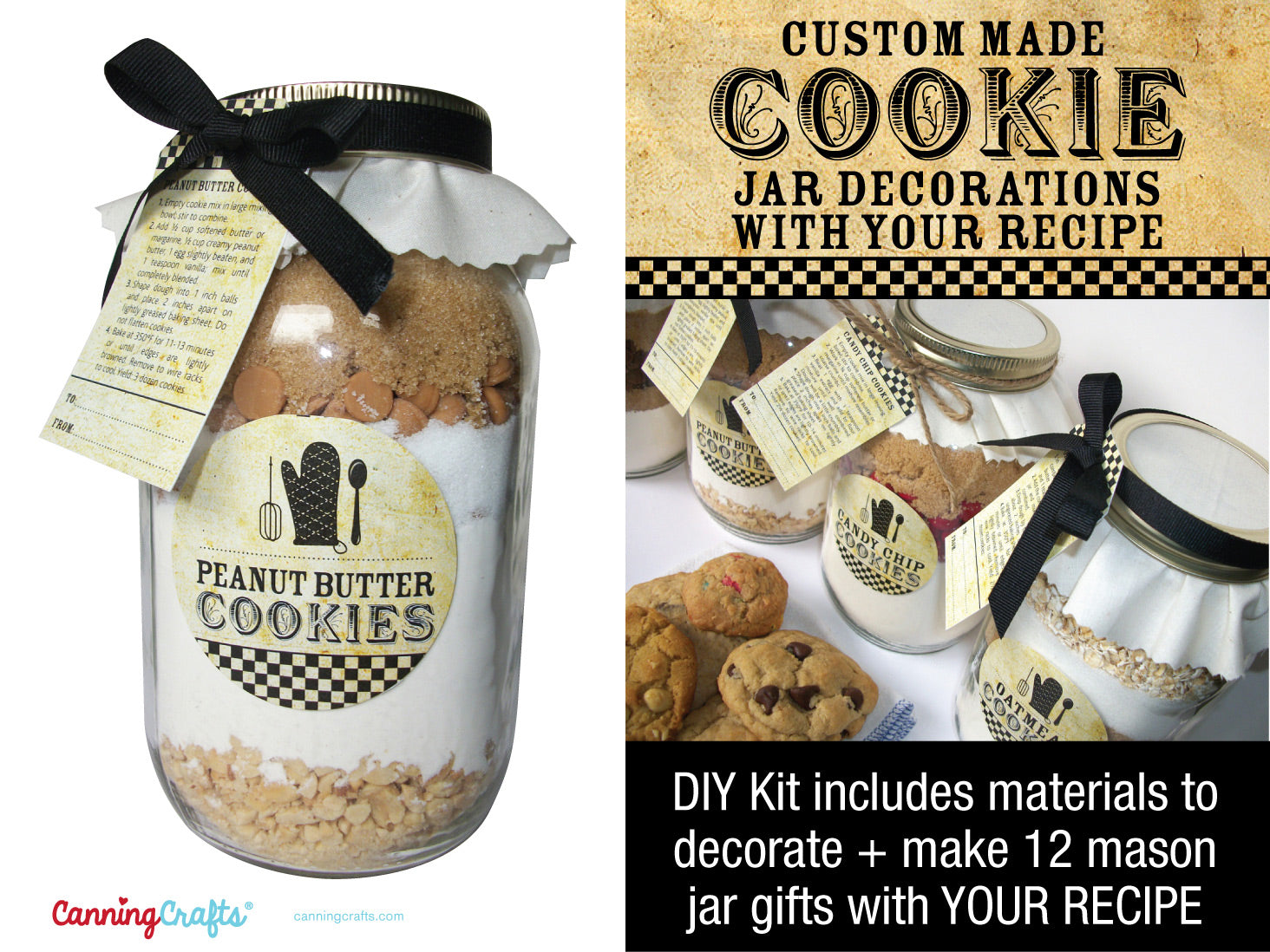 DIY Custom Vintage Cookie Mason Jar Kit with YOUR recipe | CanningCrafts.com