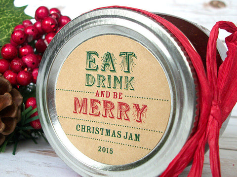 Eat Drink & Be Merry Christmas Canning Labels | CanningCrafts.com