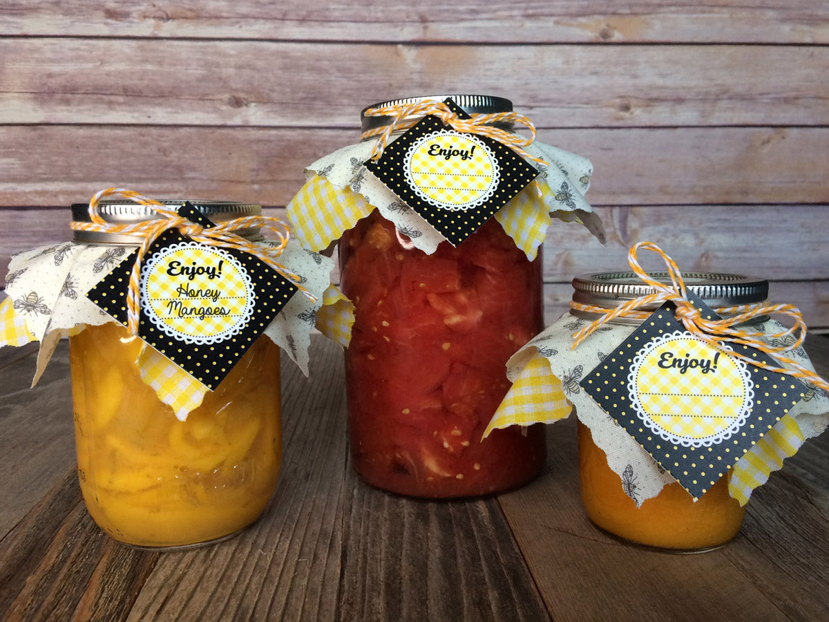 Gingham Honey Bee Jam Jar Decoration Kit fits quart, pint, & half pint mason canning jars | CanningCrafts.com