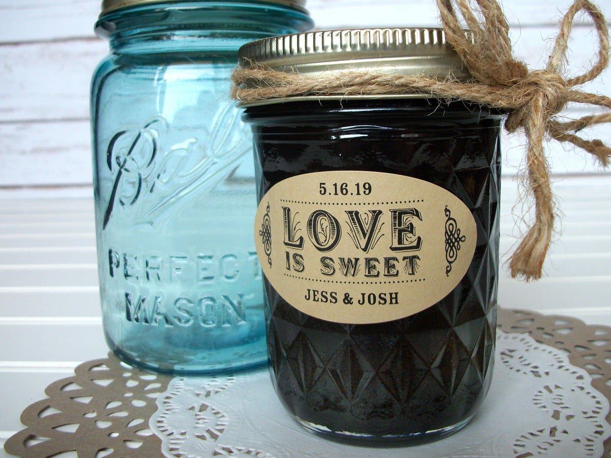 kraft oval Love is Sweet wedding canning labels | CanningCrafts.com