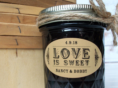 kraft oval Love is Sweet wedding canning labels | CanningCrafts.com