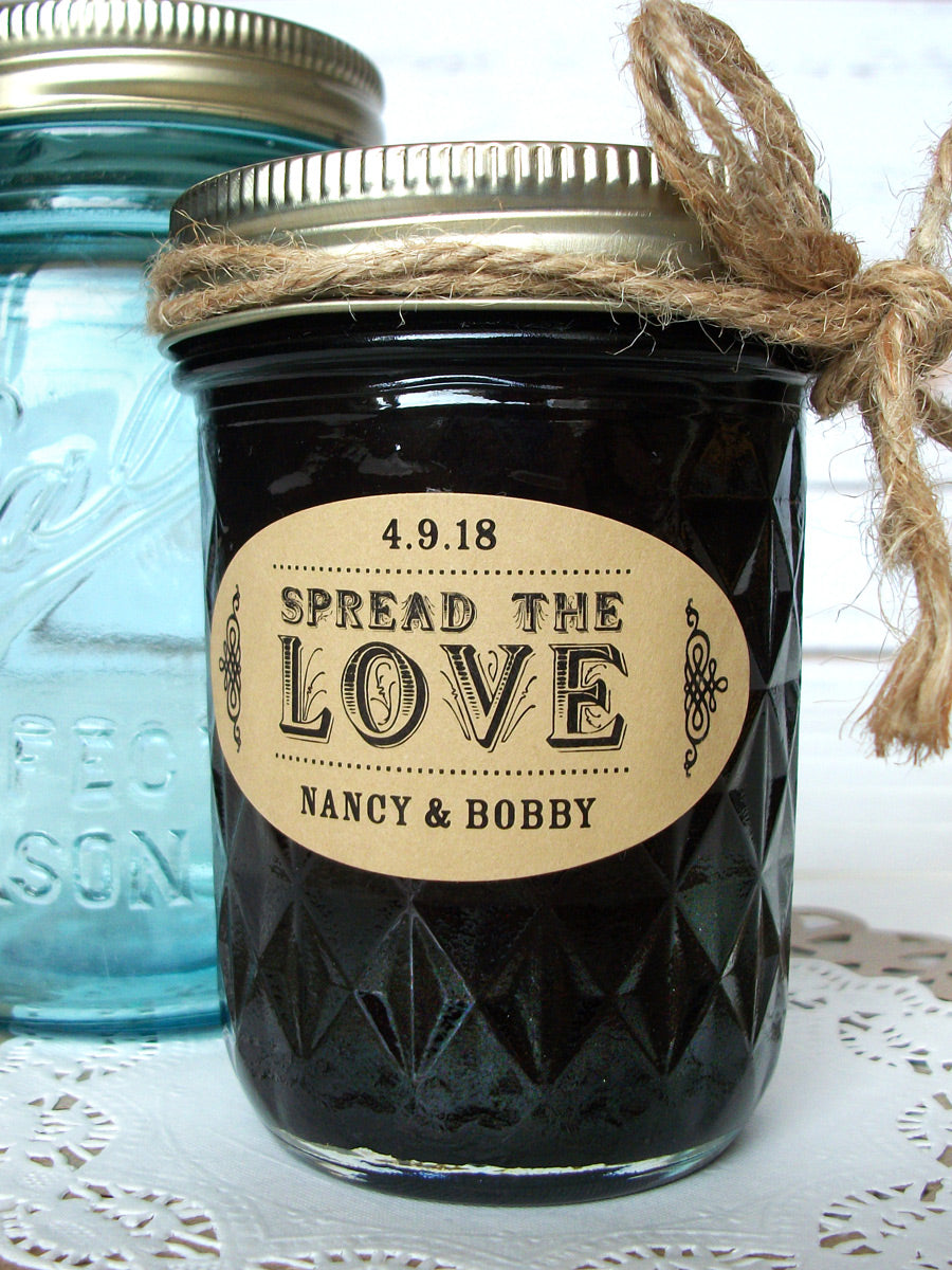 kraft oval Spread the Love wedding canning labels | CanningCrafts.com