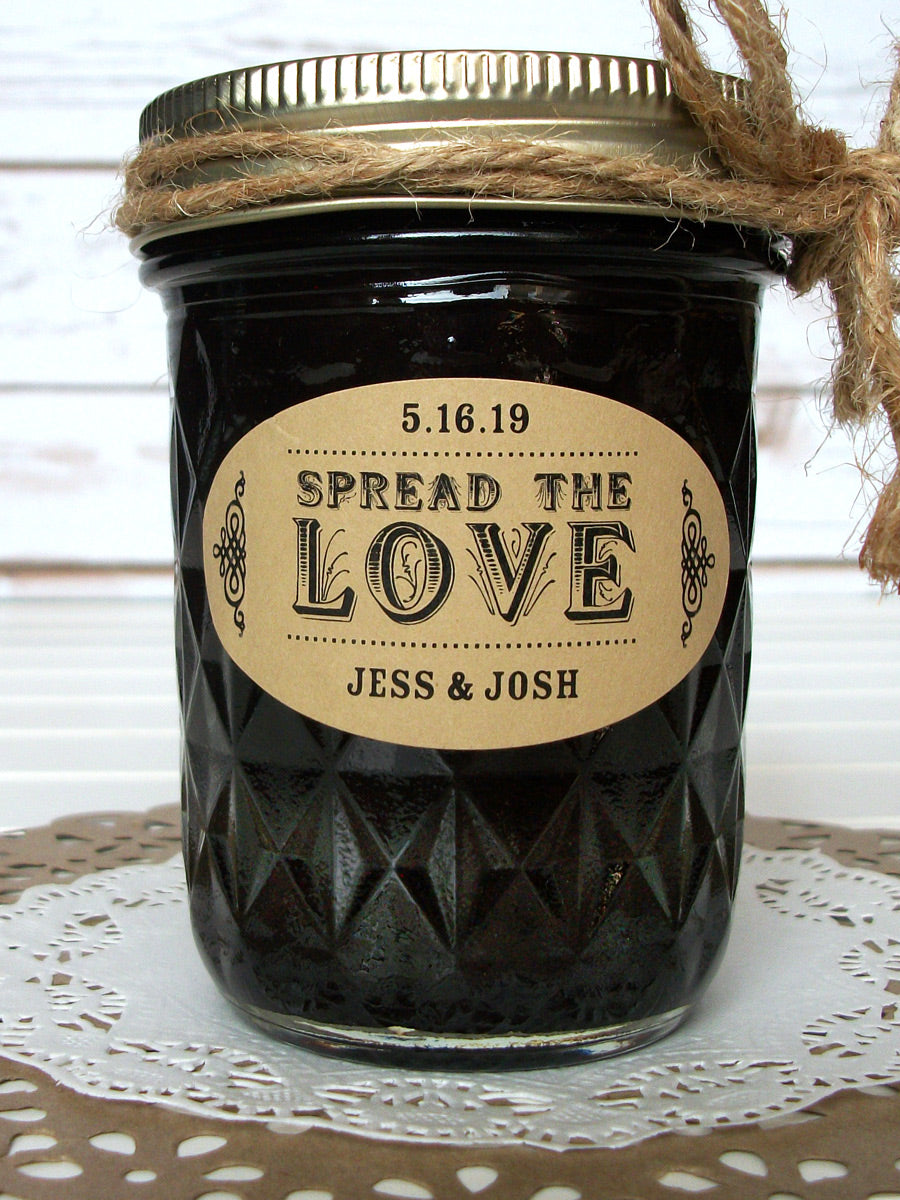 Kraft Paper Oval Spread the Love wedding canning labels | CanningCrafts.com