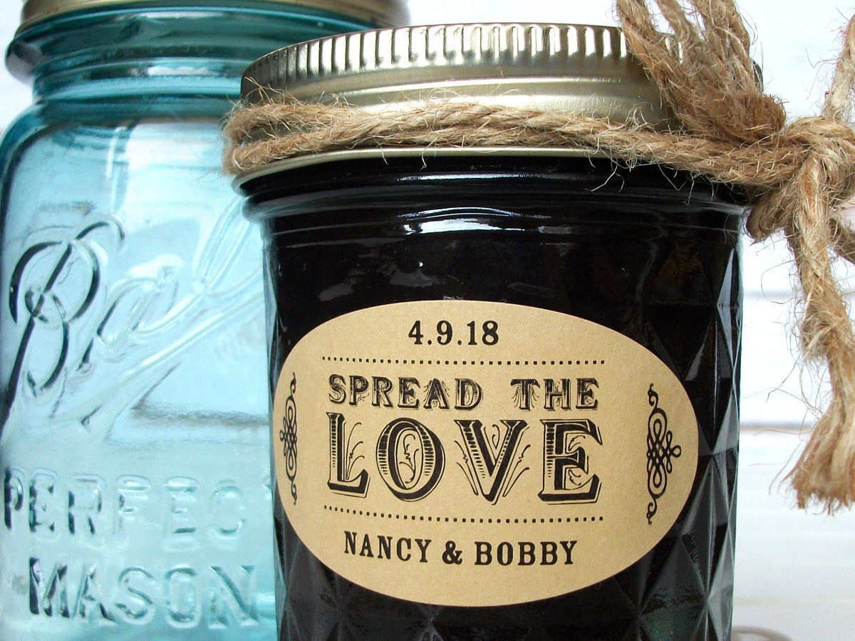 Kraft Oval Spread the Love wedding canning labels | CanningCrafts.com