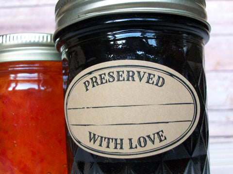 Kraft Stamped Preserved With Love Oval Canning Labels | CanningCrafts.com