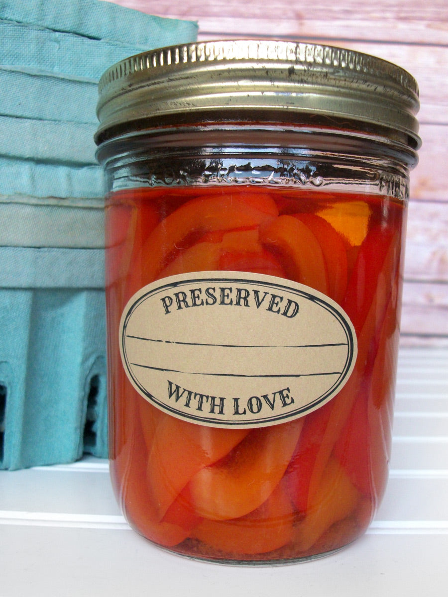 Kraft Stamped Preserved With Love Oval Canning Labels | CanningCrafts.com