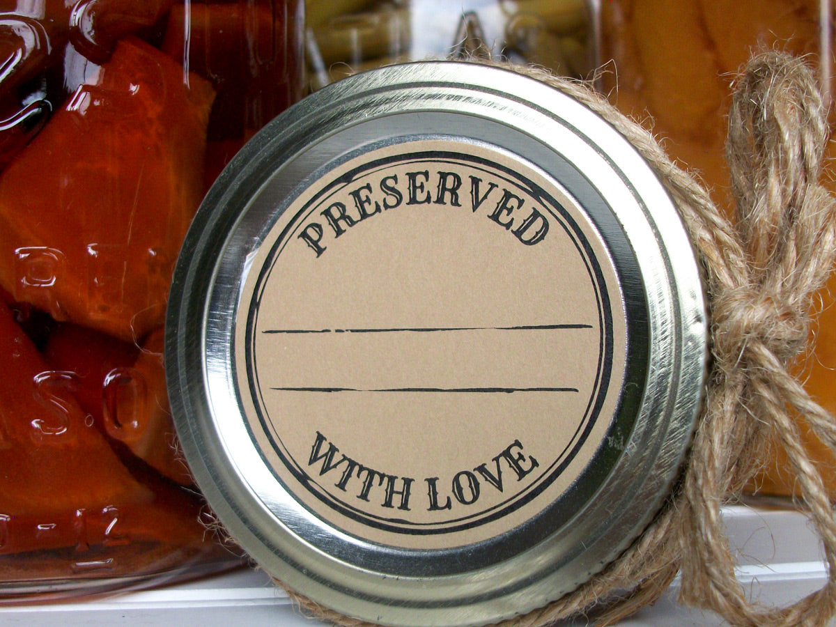 Kraft Stamped Preserved With Love Canning Labels | CanningCrafts.com