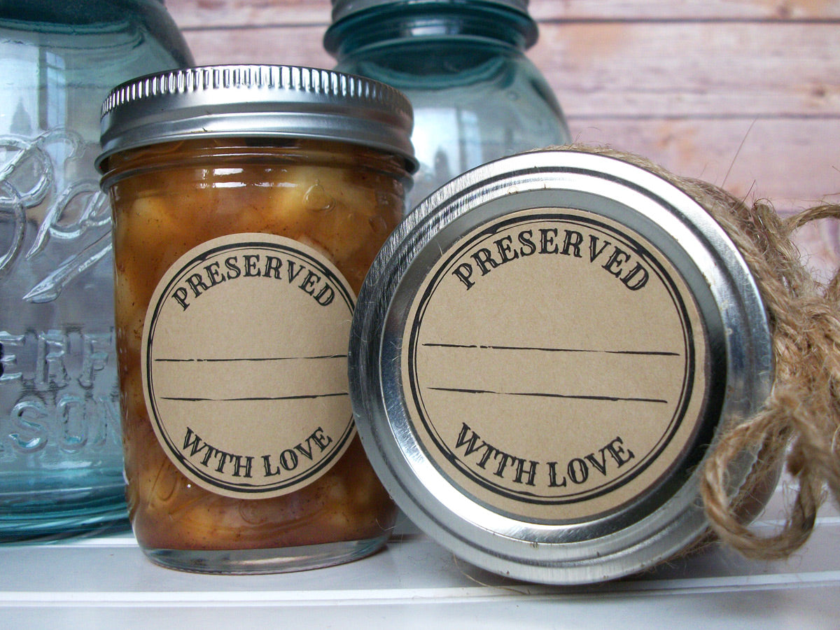 Kraft Stamped Preserved With Love Canning Labels | CanningCrafts.com