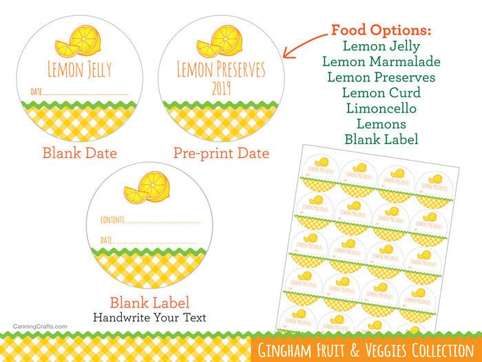 Gingham Lemon marmalade jelly curd limoncello preserves & jelly Canning Jar Labels | CanningCrafts.com