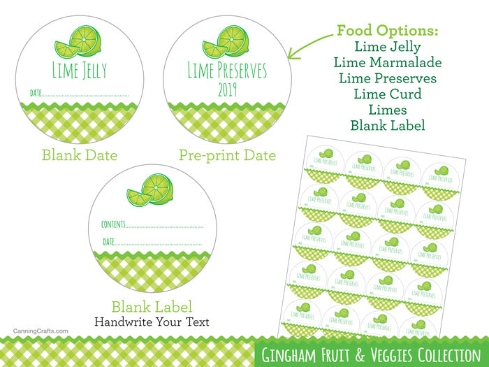 Gingham Lime marmalade, jelly, preserves, & curd canning jar labels | CanningCrafts.com