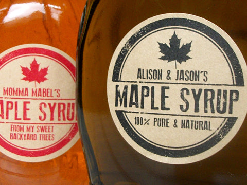 Custom Kraft Rubber Stamp Maple Syrup Bottle Labels | CanningCrafts.com