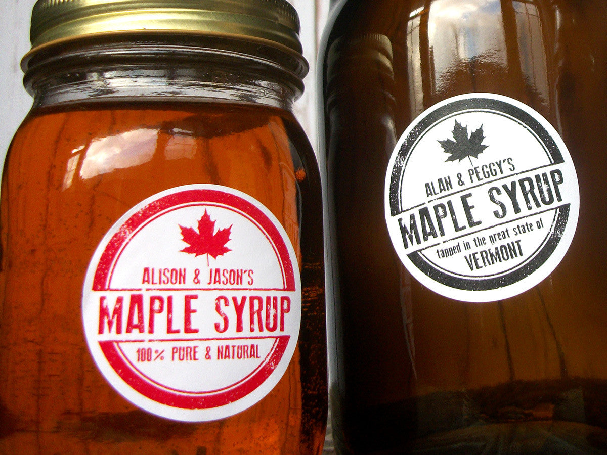 Rubber stamp custom Maple Syrup stickers | CanningCrafts.com