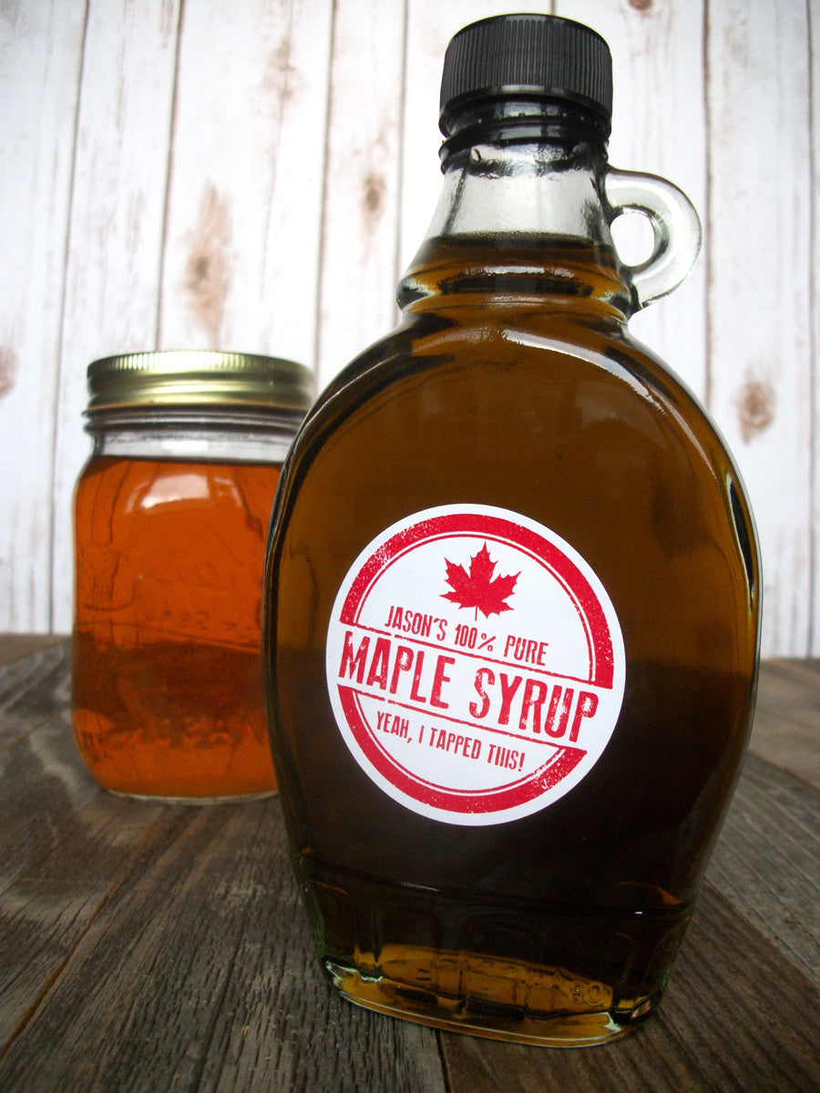 Rubber stamp custom Maple Syrup bottle labels | CanningCrafts.com