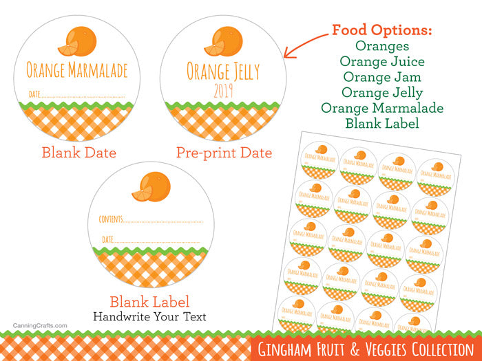 Gingham Orange Citrus Canning Labels | CanningCrafts.com
