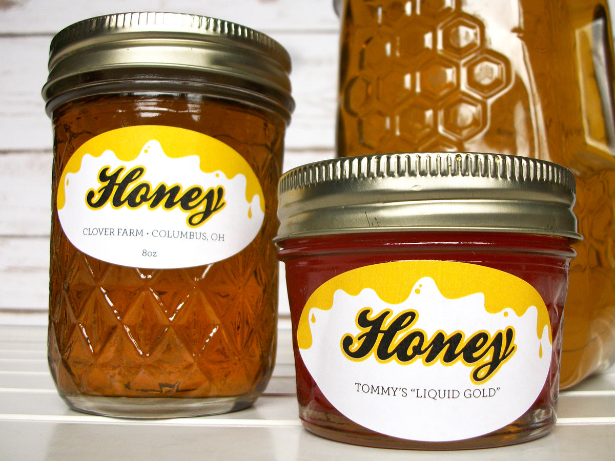 Oval Liquid Gold Custom Honey Jar Labels | CanningCrafts.com