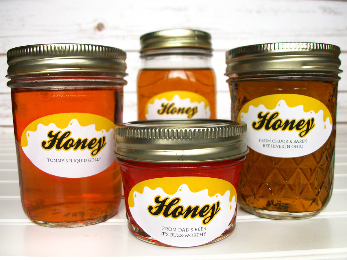 Oval Liquid Gold Custom Honey Jar Labels | CanningCrafts.com