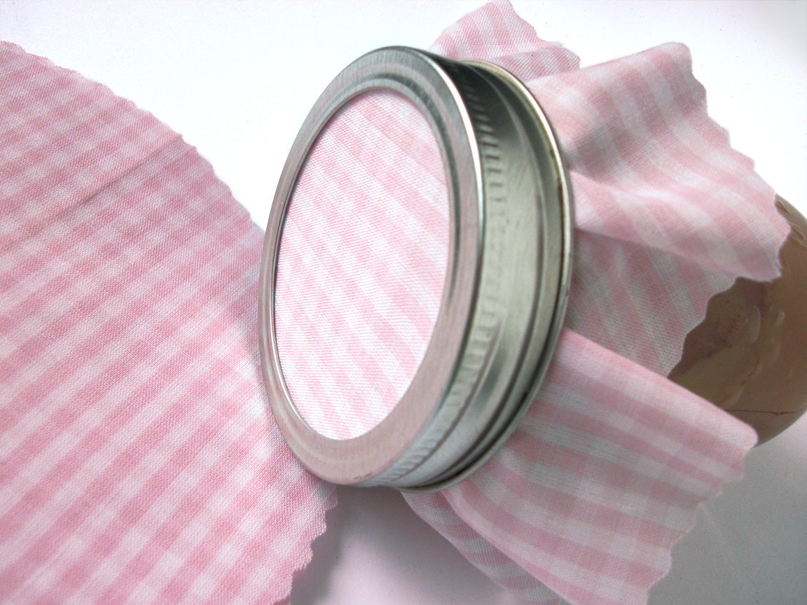 Pastel Pink Gingham Jam Jar Covers | CanningCrafts.com