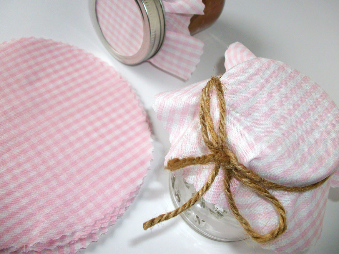 Pastel Pink Gingham Jam Jar Covers | CanningCrafts.com