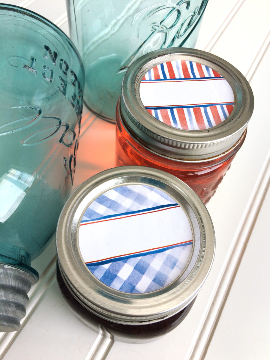 Patriotic Watercolor Canning Labels for mason jar lids | CanningCrafts.com