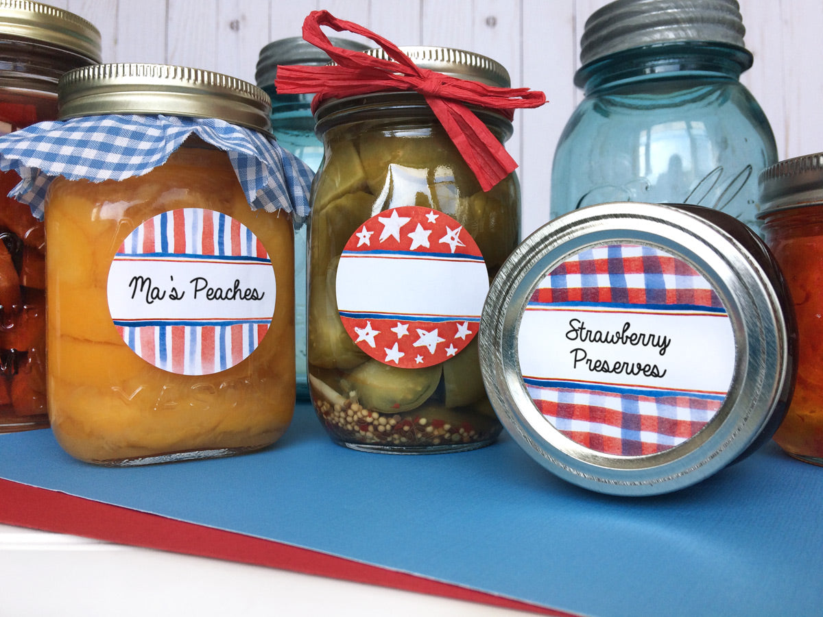Patriotic Watercolor Canning Labels for home preserved jam and jelly | CanningCrafts.com
