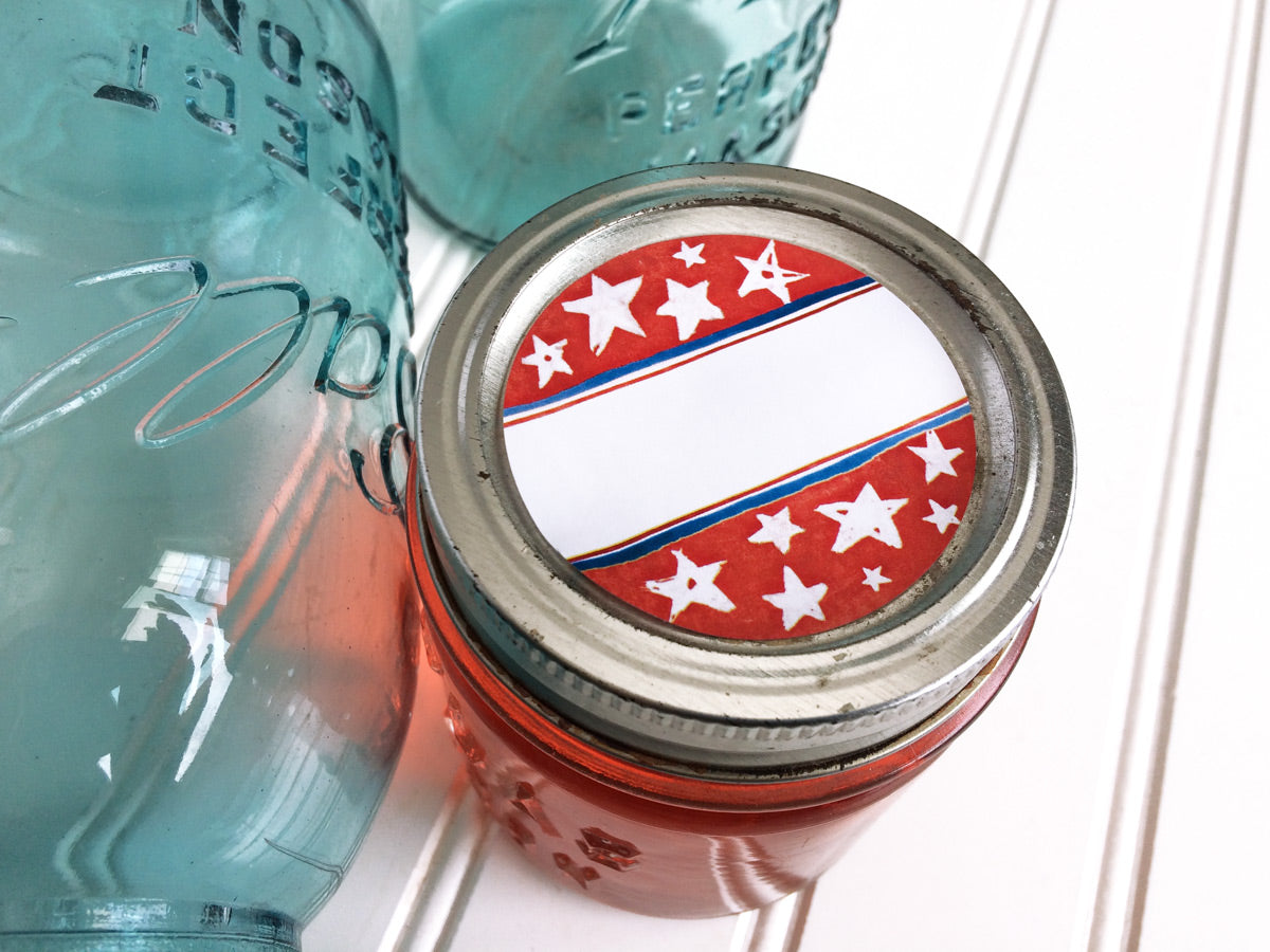 Patriotic Watercolor Mason Jar Lid Labels for jam and jelly | CanningCrafts.com
