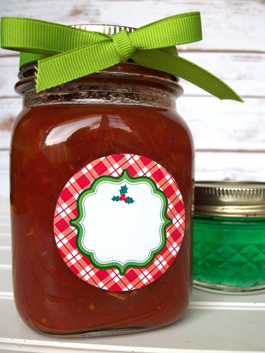 Red & Green Plaid Christmas Canning Jar Labels | CanningCrafts.com