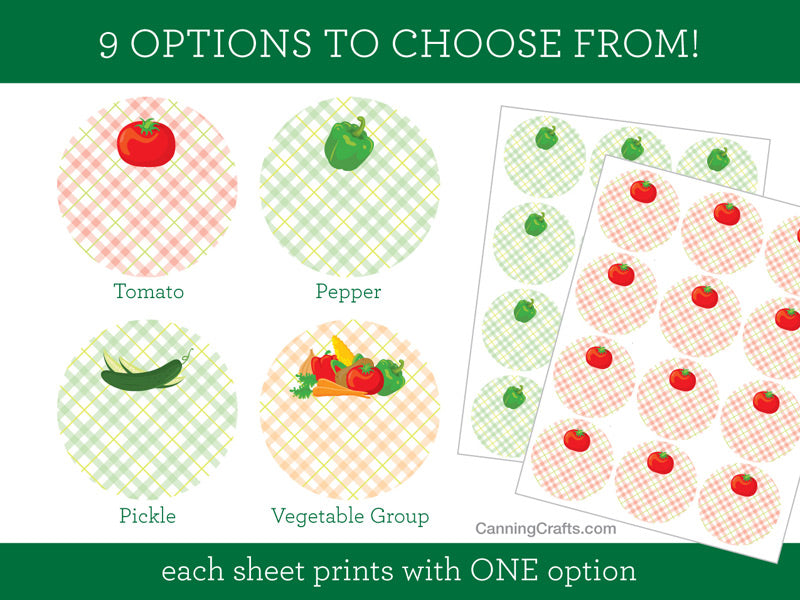 Plaid Vegetable Canning Labels for tomato, pepper, pickles | CanningCrafts.com