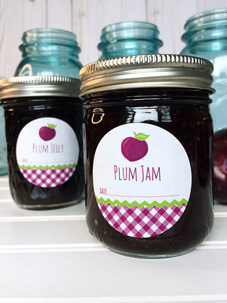 Gingham Plum Jam Canning Labels | CanningCrafts.com